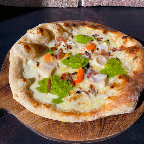 STRACCIATELLA, SCALLOPS WITH SMOKED PROVOLONE AND PEA PURÉE