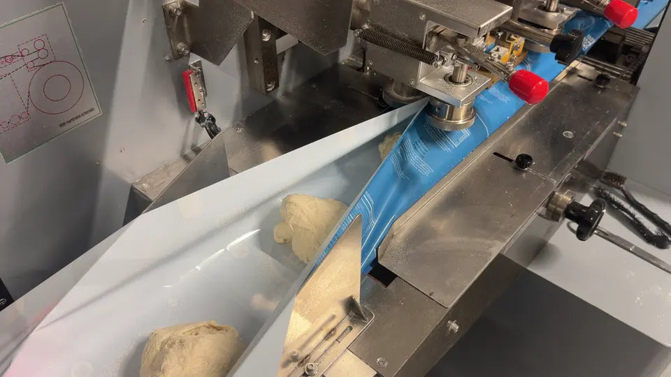 Dough portions entering the packing process